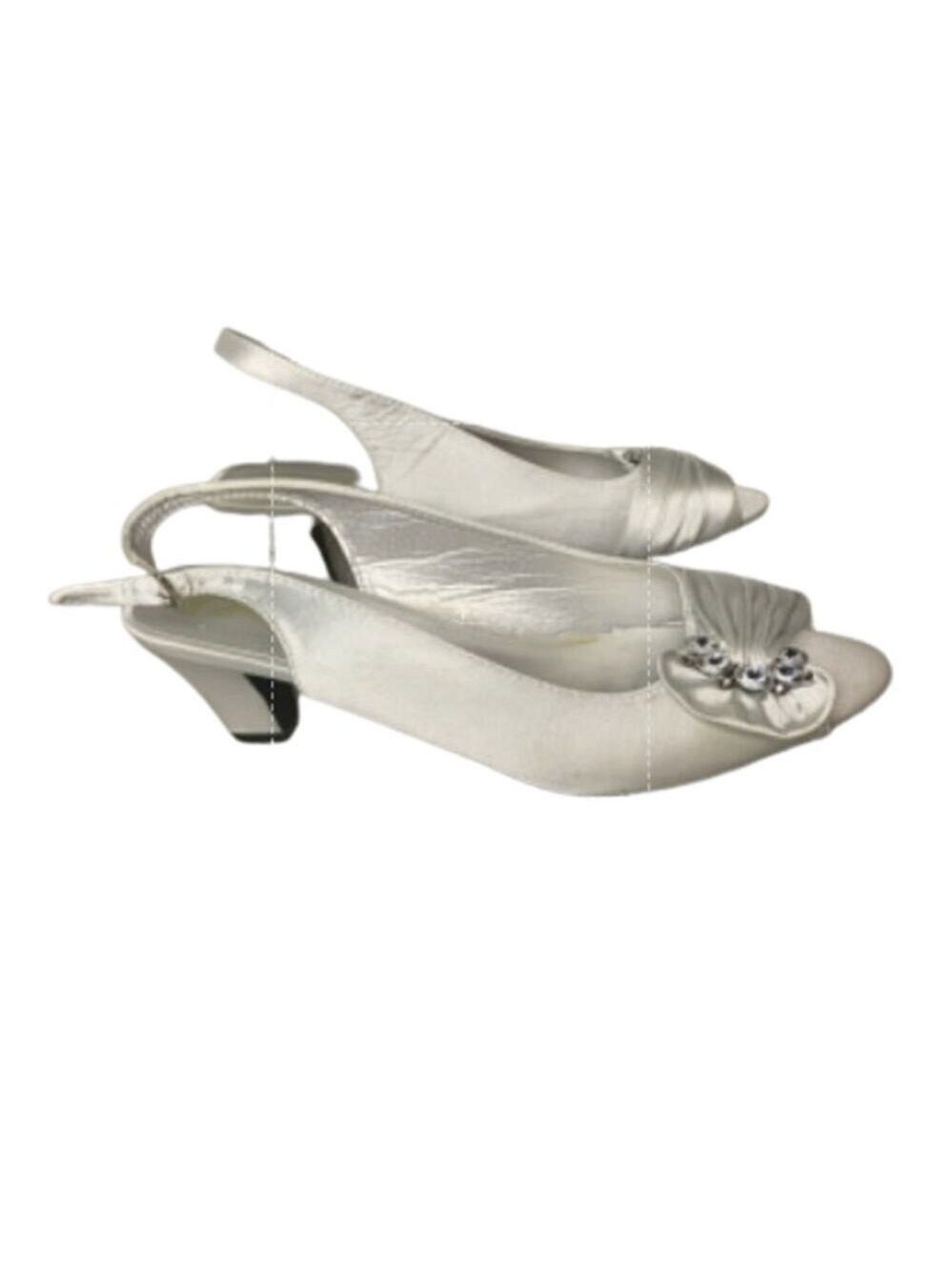 Beacon Vintage 1980's Women's Fashion Back Strap Heels Silver Satin Size 8 M